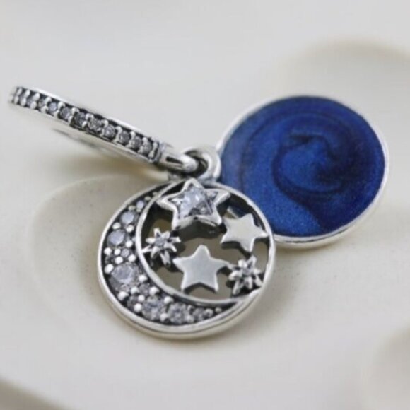 Pandora Moon & Blue Sky Dangle Charm - Picture 1 of 5